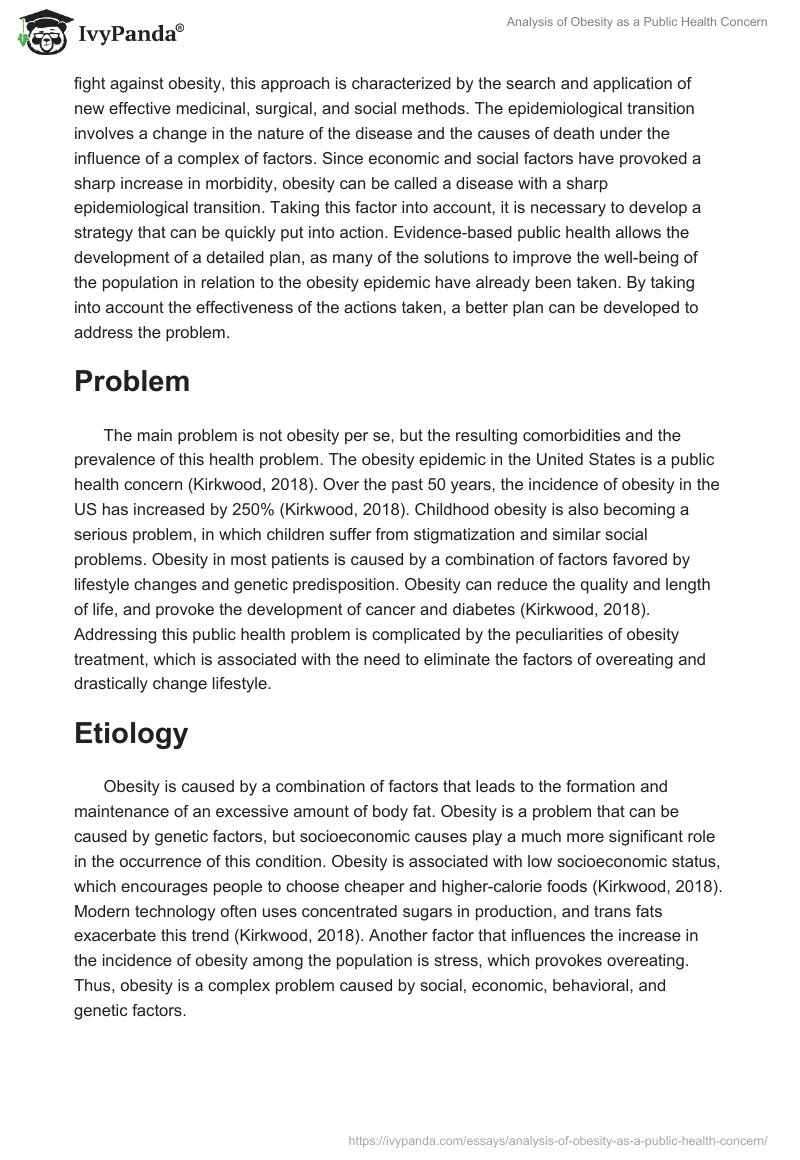 Analysis of Obesity as a Public Health Concern. Page 2