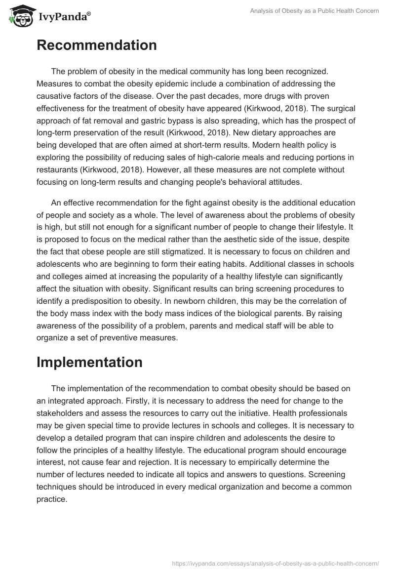 Analysis of Obesity as a Public Health Concern. Page 3