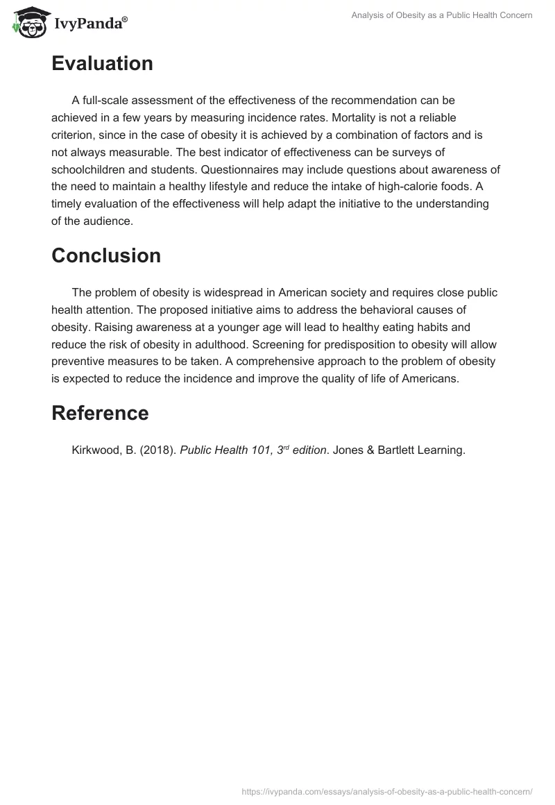 Analysis of Obesity as a Public Health Concern. Page 4