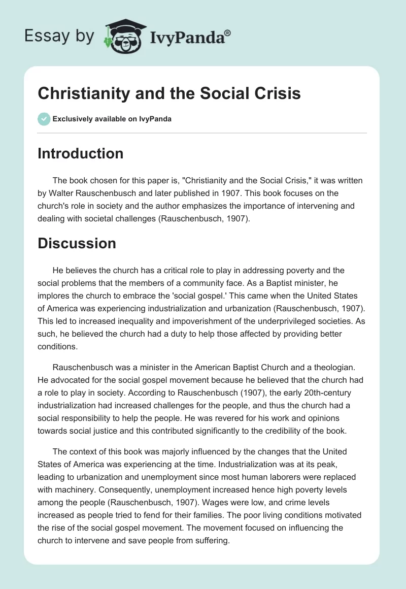 Christianity and the Social Crisis. Page 1