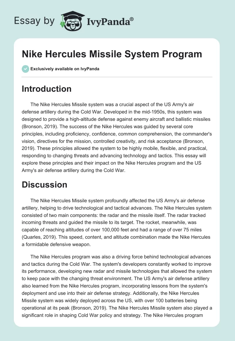 Nike Hercules Missile System Program. Page 1