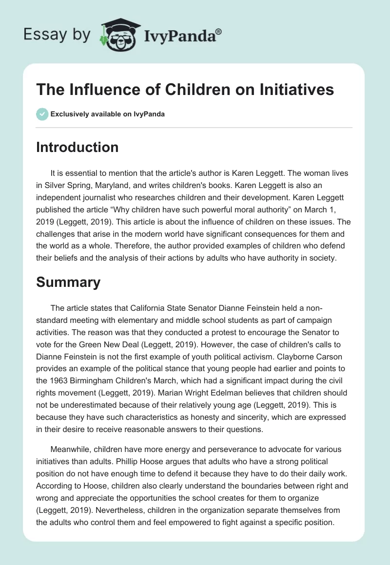 The Influence of Children on Initiatives. Page 1