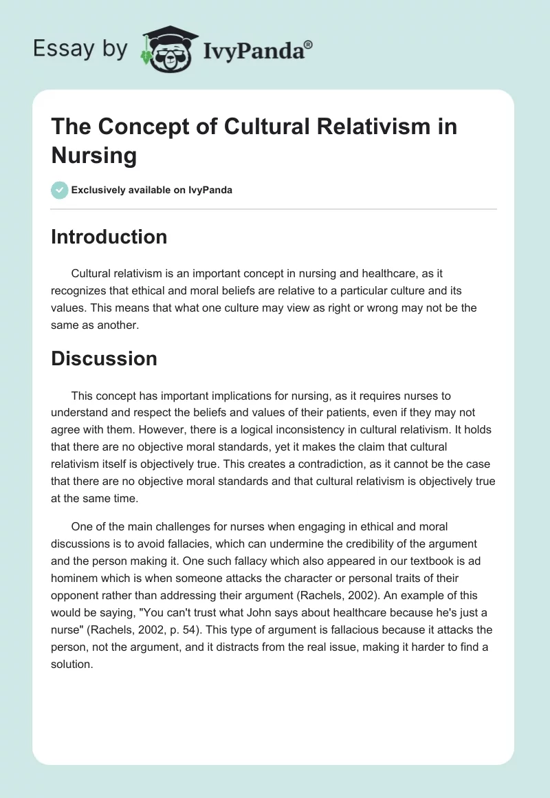 The Concept of Cultural Relativism in Nursing. Page 1