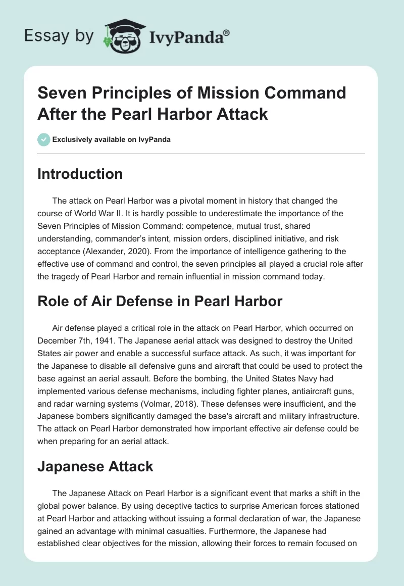 Seven Principles of Mission Command After the Pearl Harbor Attack. Page 1