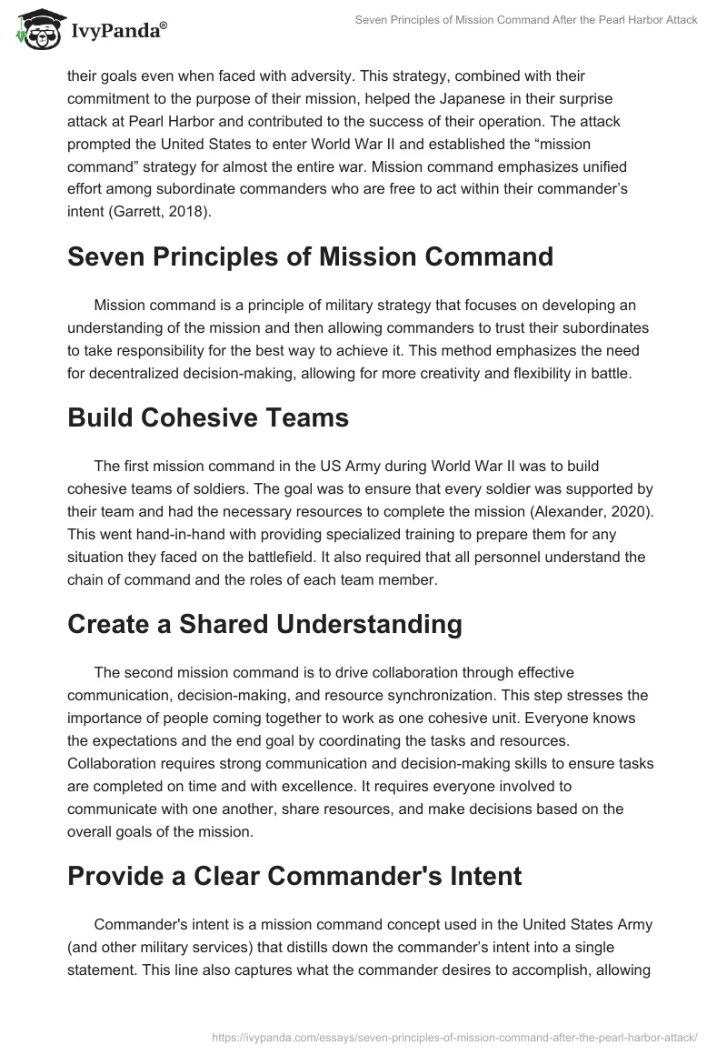 Seven Principles of Mission Command After the Pearl Harbor Attack. Page 2