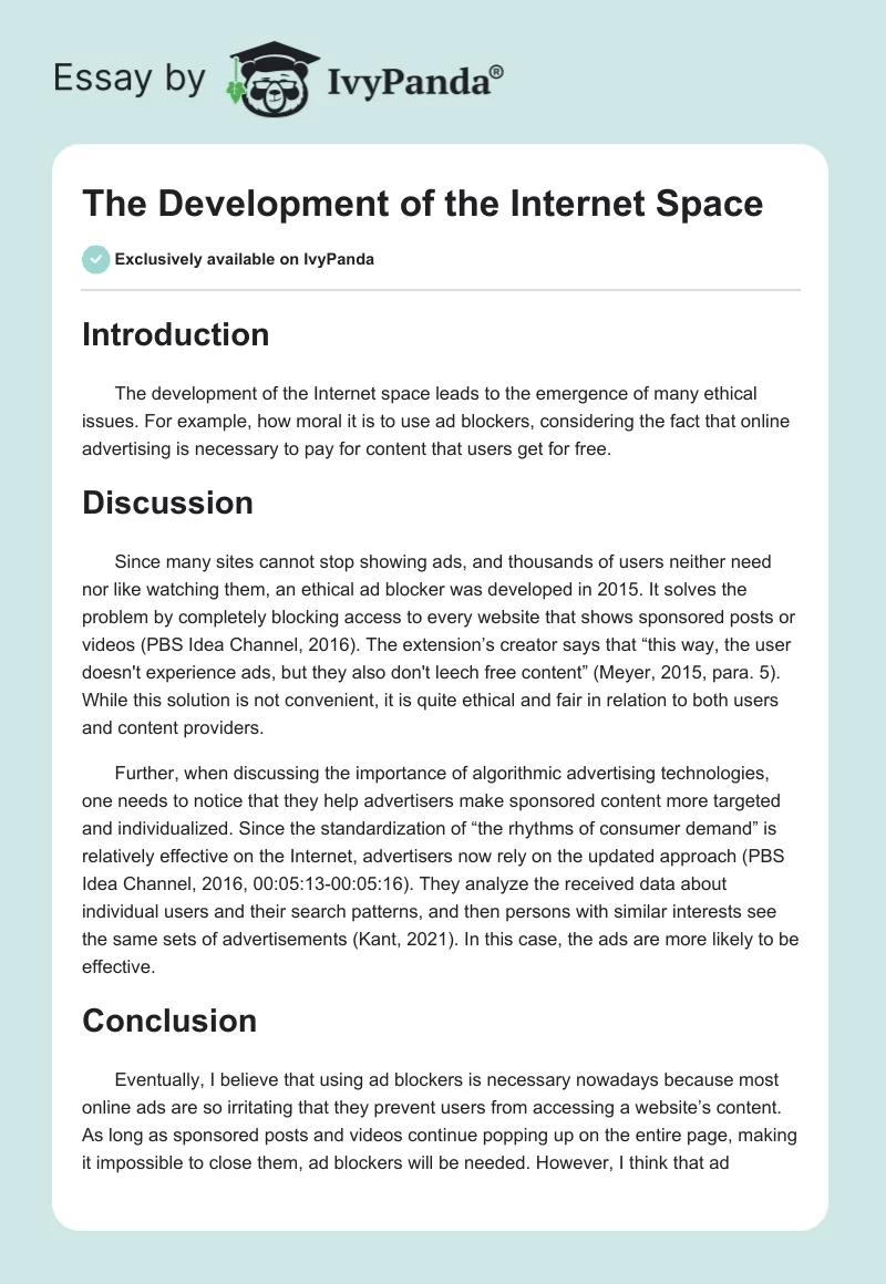 The Development of the Internet Space. Page 1
