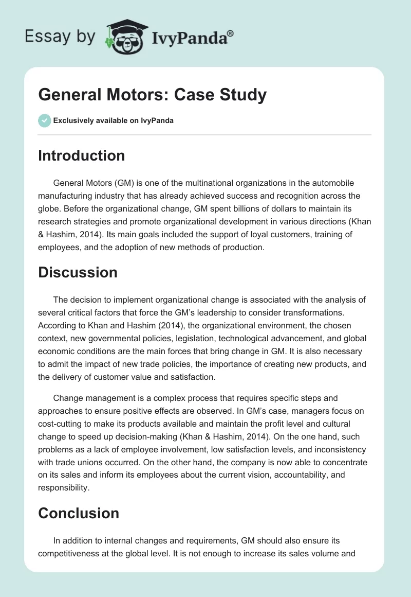 General Motors: Case Study. Page 1