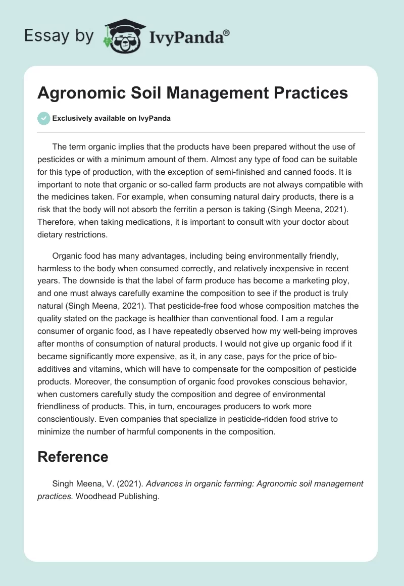 Agronomic Soil Management Practices. Page 1