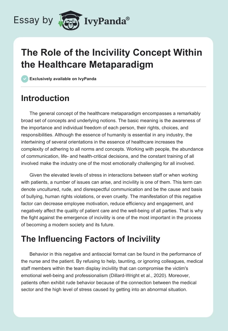 The Role of the Incivility Concept Within the Healthcare Metaparadigm. Page 1