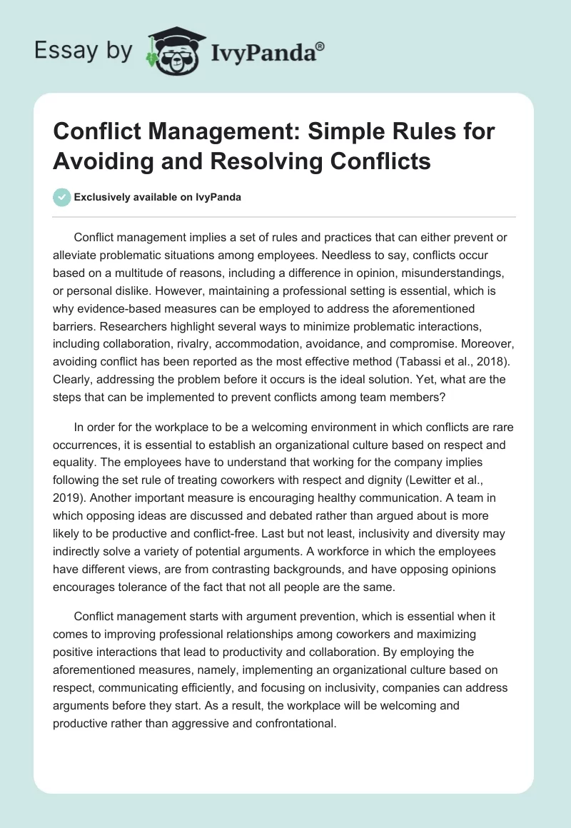 Conflict Management: Simple Rules for Avoiding and Resolving Conflicts. Page 1
