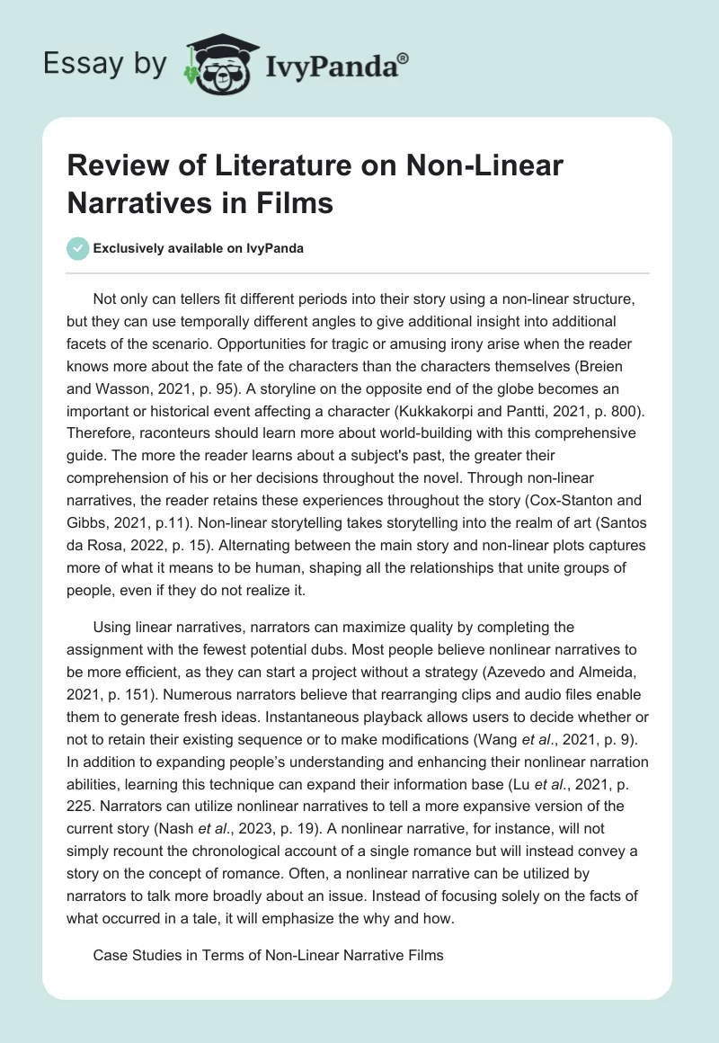 Review of Literature on Non-Linear Narratives in Films. Page 1