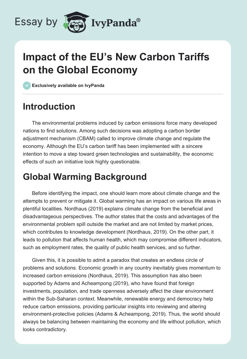 Impact of the EU’s New Carbon Tariffs on the Global Economy. Page 1