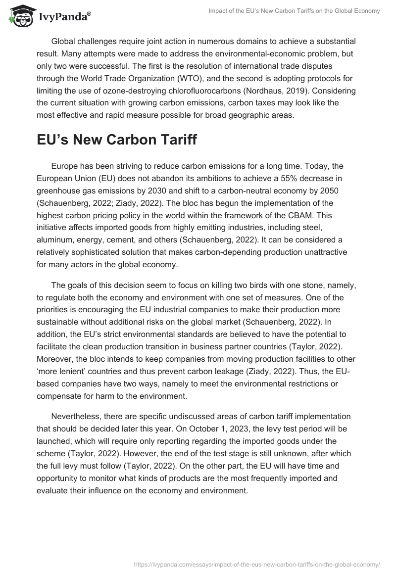 Impact of the EU’s New Carbon Tariffs on the Global Economy. Page 2