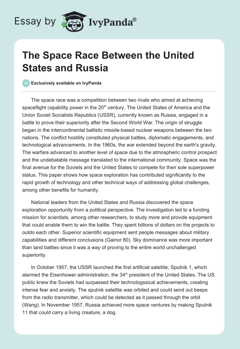 The Space Race Between the United States and Russia. Page 1