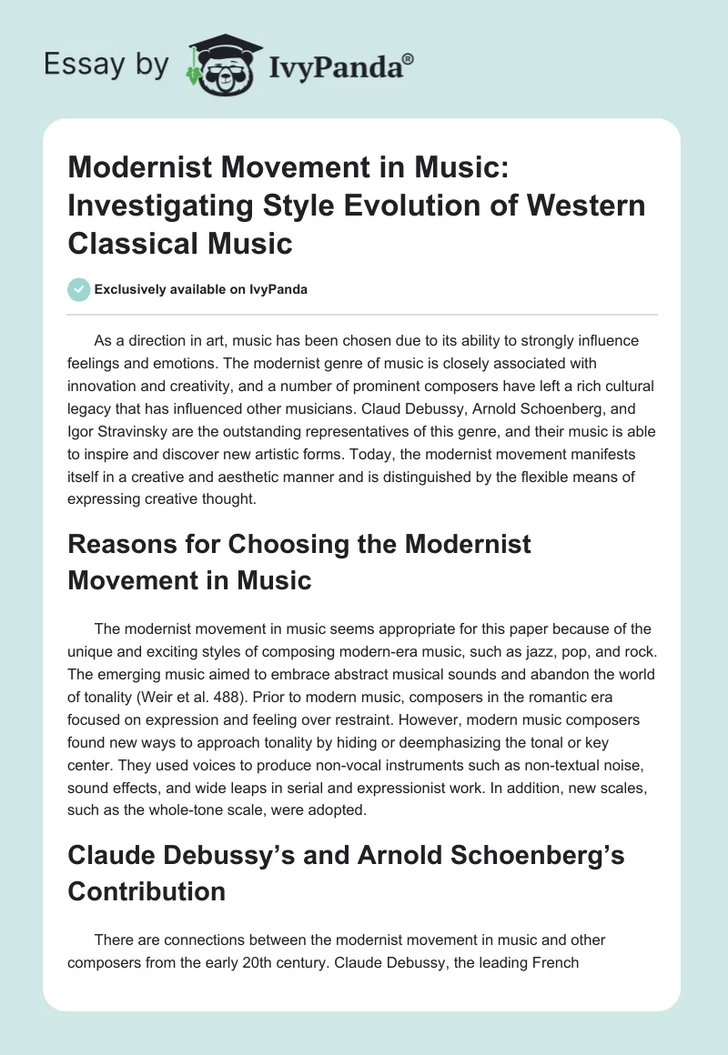 Modernist Movement in Music: Investigating Style Evolution of Western Classical Music. Page 1
