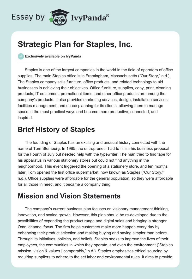 Strategic Plan for Staples, Inc.. Page 1