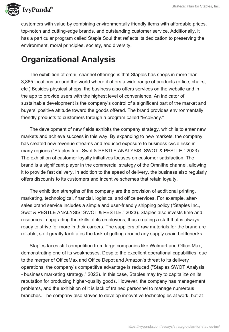 Strategic Plan for Staples, Inc.. Page 2