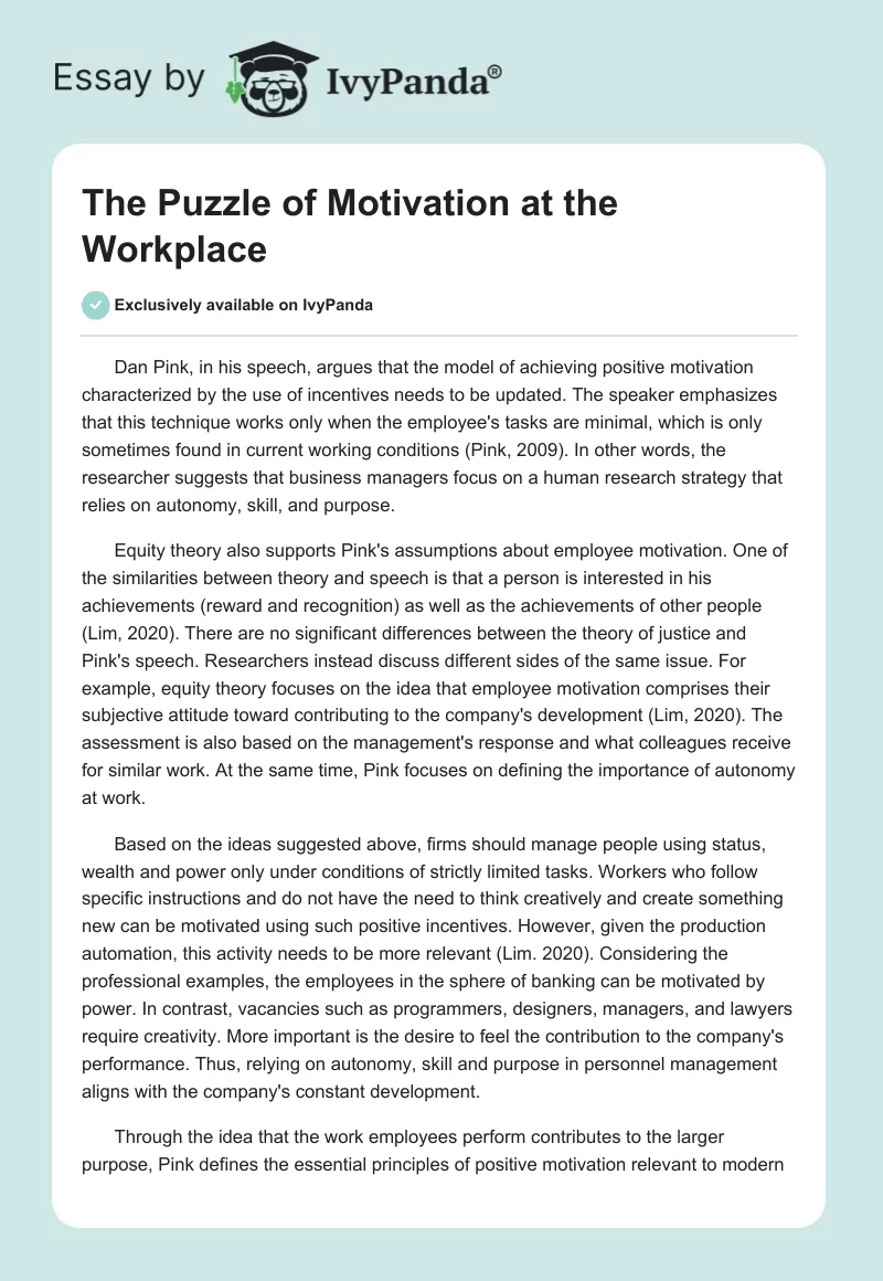 The Puzzle of Motivation at the Workplace. Page 1