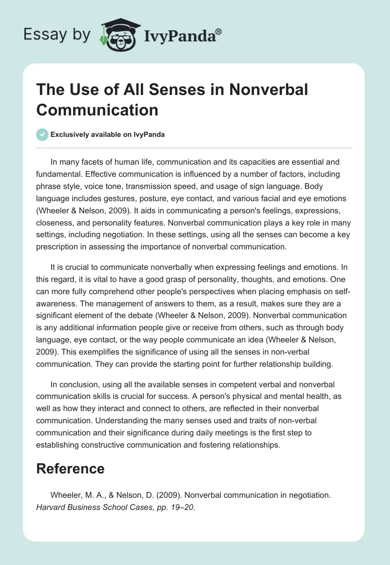 The Use of All Senses in Nonverbal Communication. Page 1