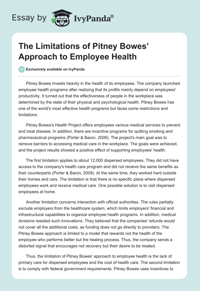 The Limitations of Pitney Bowes’ Approach to Employee Health. Page 1