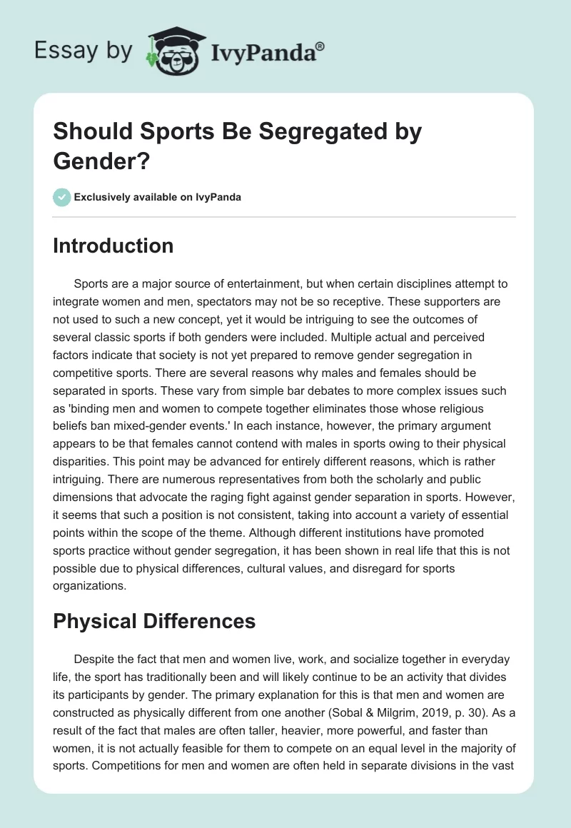 Should Sports Be Segregated By Gender 1160 Words Essay Example