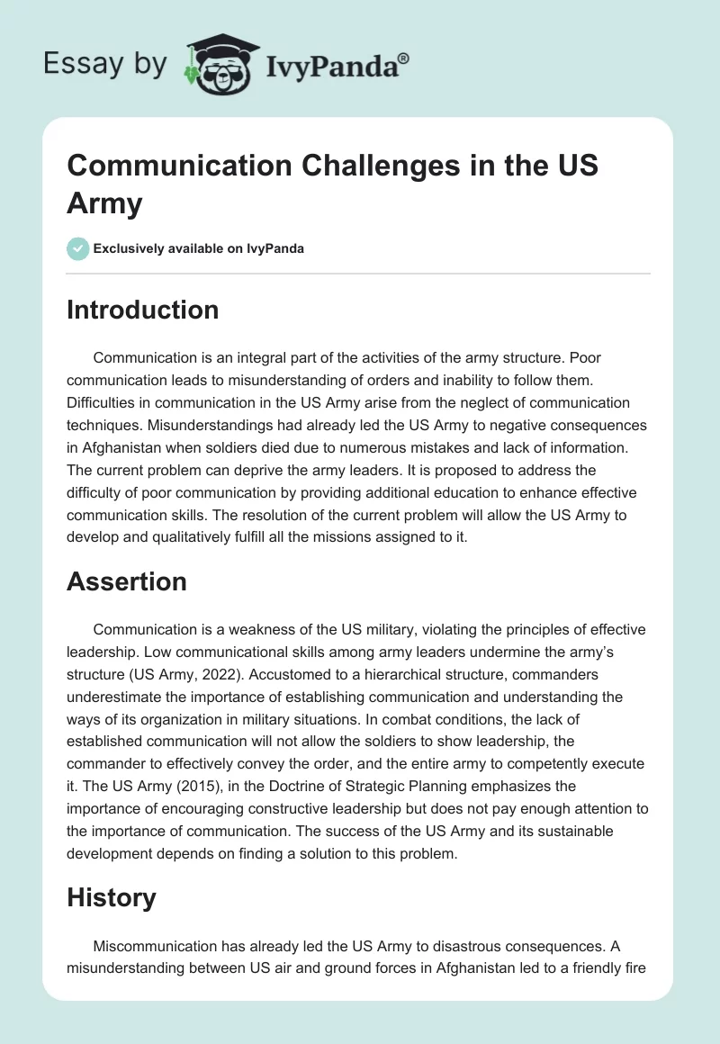 Communication Challenges in the US Army. Page 1