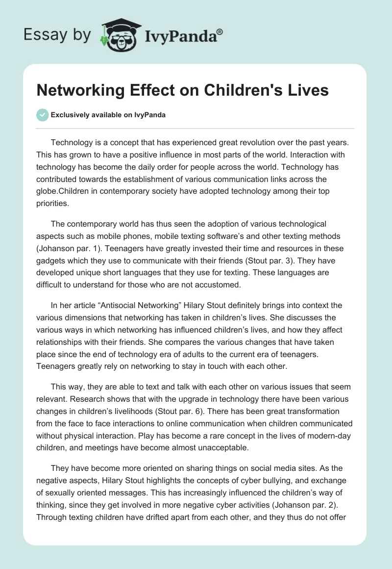Networking Effect on Children's Lives. Page 1