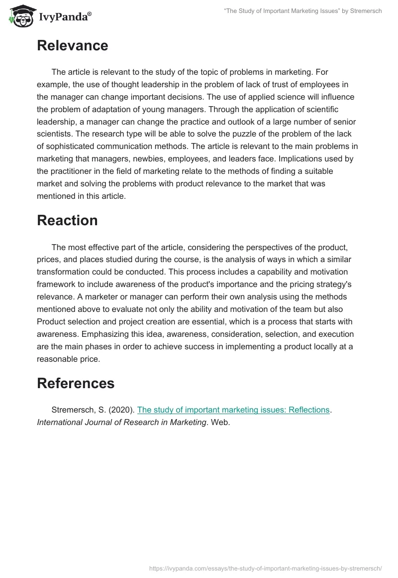 “The Study of Important Marketing Issues” by Stremersch. Page 2