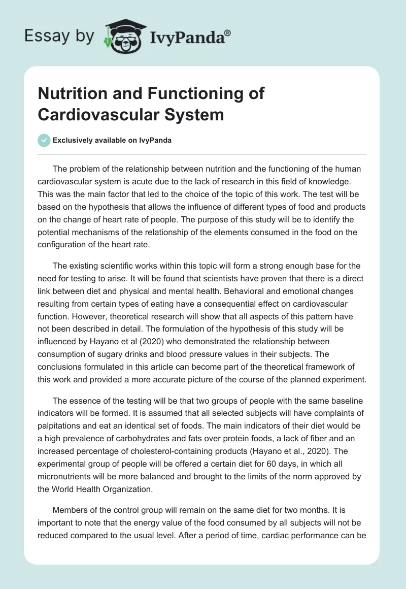 Nutrition and Functioning of Cardiovascular System. Page 1