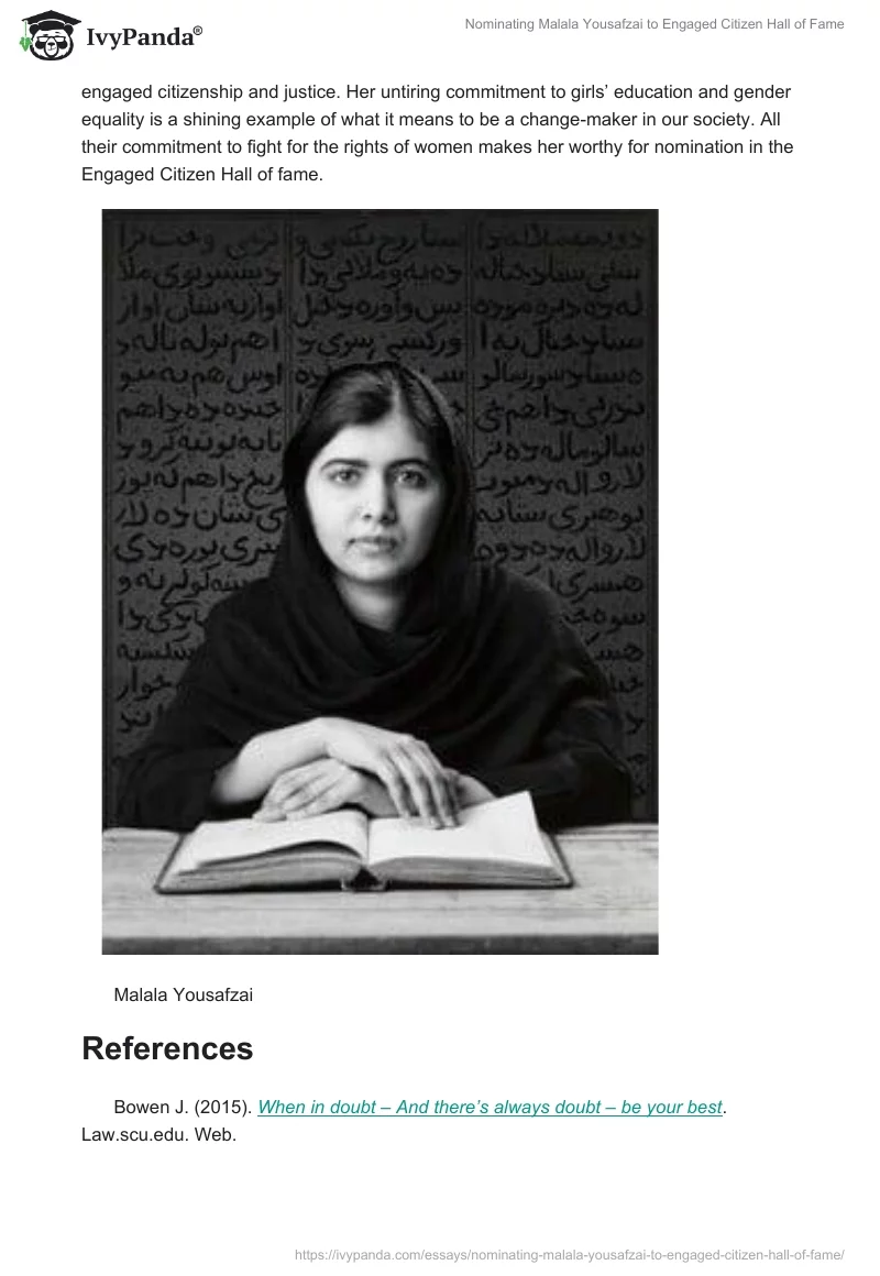 Nominating Malala Yousafzai to Engaged Citizen Hall of Fame. Page 2