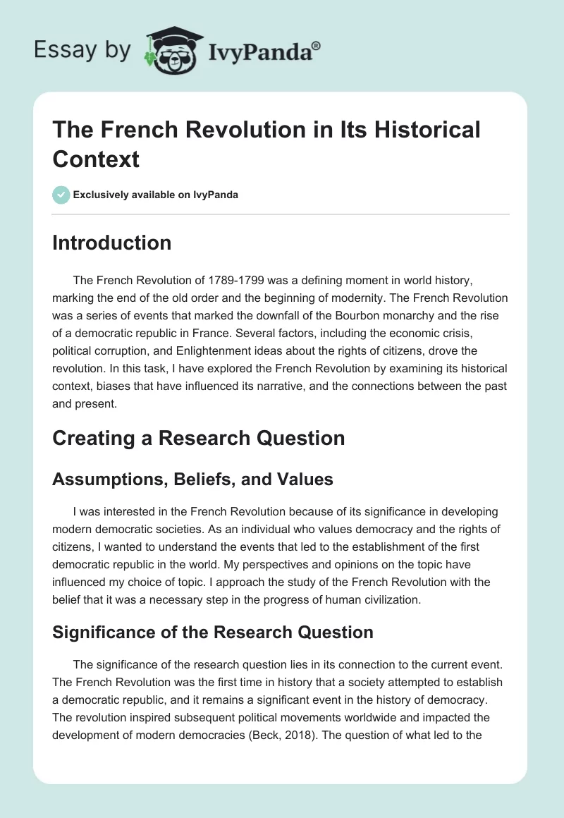 The French Revolution in Its Historical Context. Page 1