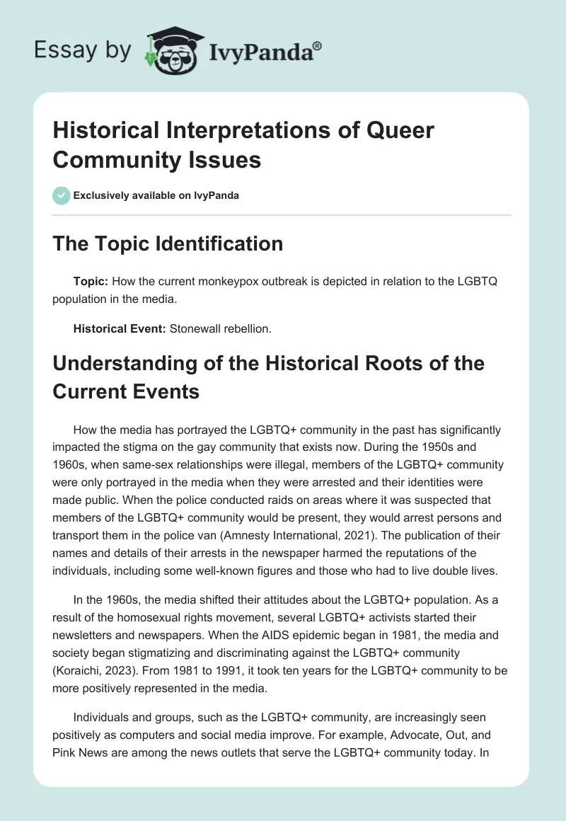 Historical Interpretations of Queer Community Issues. Page 1