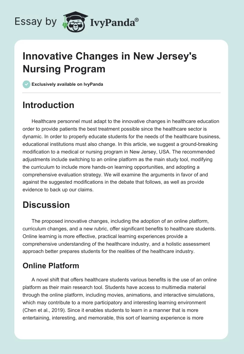 Innovative Changes in New Jersey's Nursing Program. Page 1