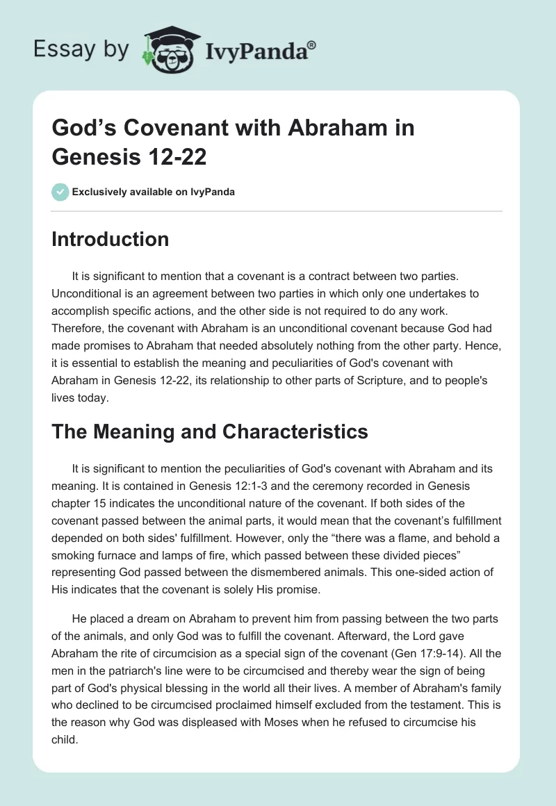 God’s Covenant with Abraham in Genesis 12-22. Page 1