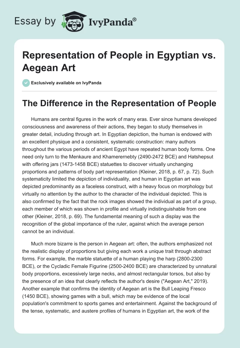 Representation of People in Egyptian vs. Aegean Art. Page 1