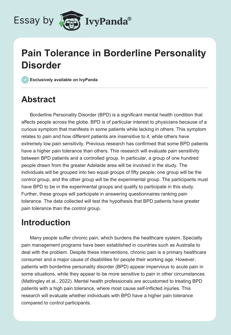 Pain Tolerance in Borderline Personality Disorder. Page 1