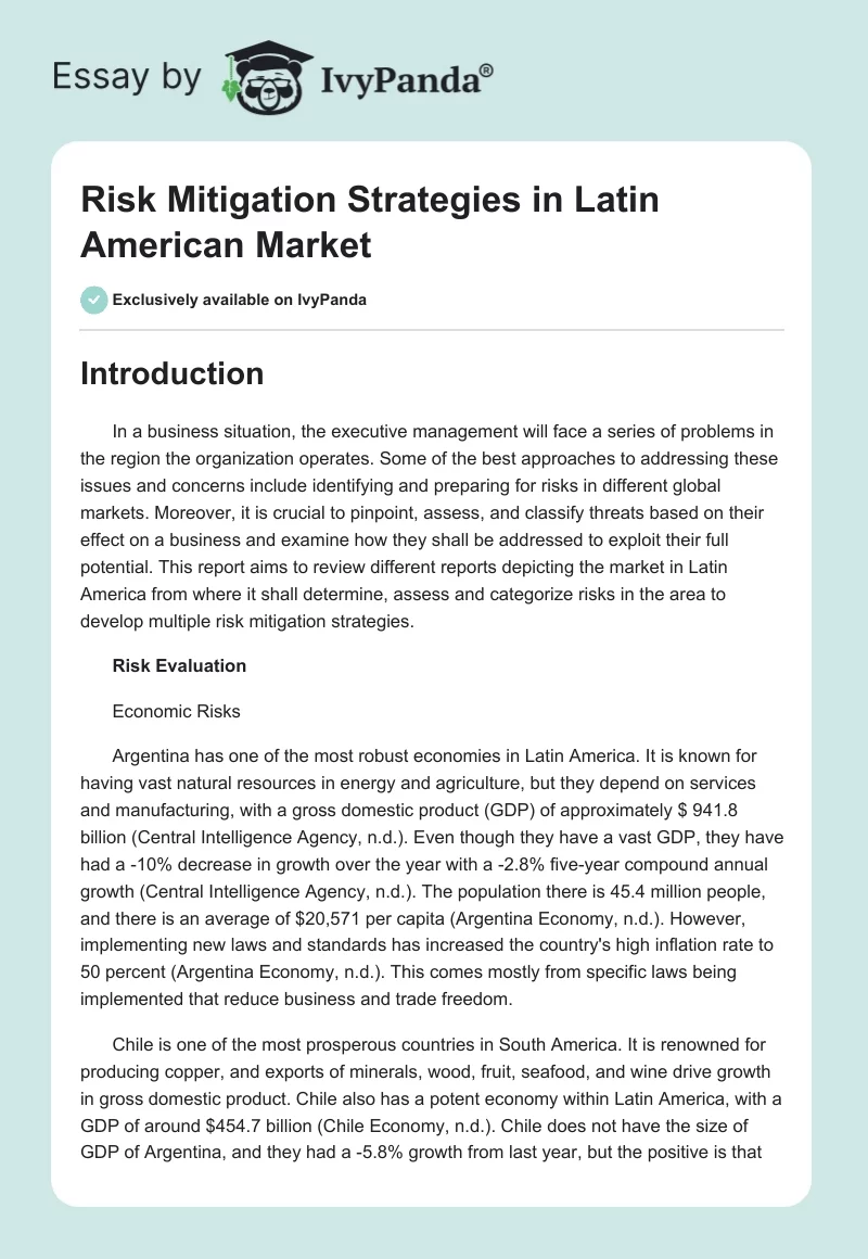 Risk Mitigation Strategies in Latin American Market. Page 1