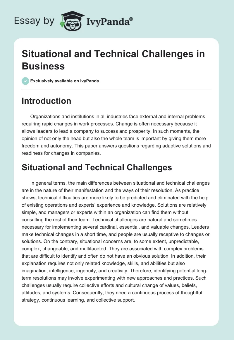 Situational and Technical Challenges in Business. Page 1