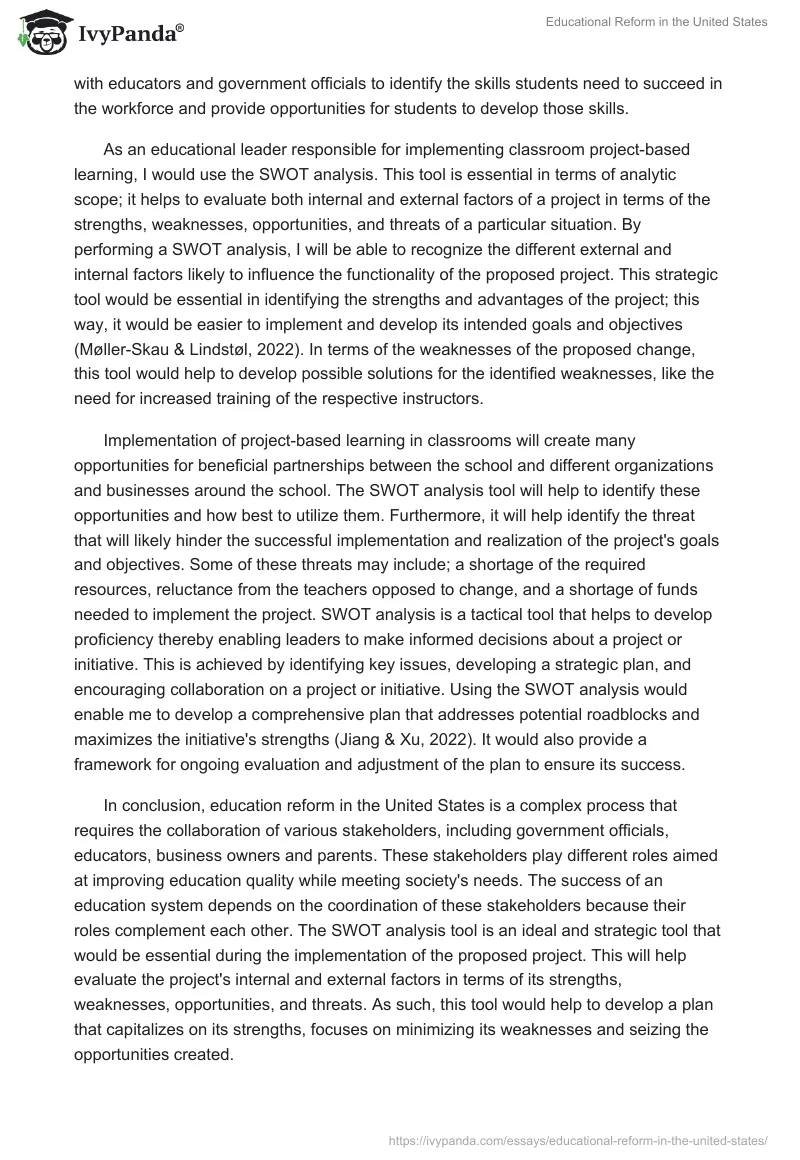 Educational Reform in the United States: The Role of Stakeholders. Page 2