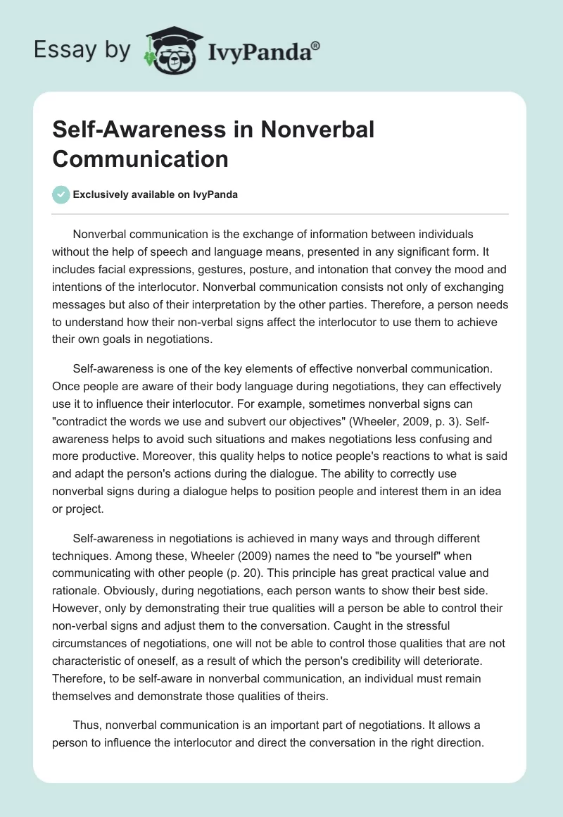 Self-Awareness in Nonverbal Communication. Page 1