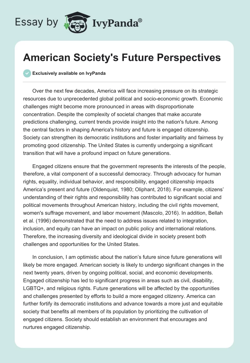 American Society's Future Perspectives. Page 1