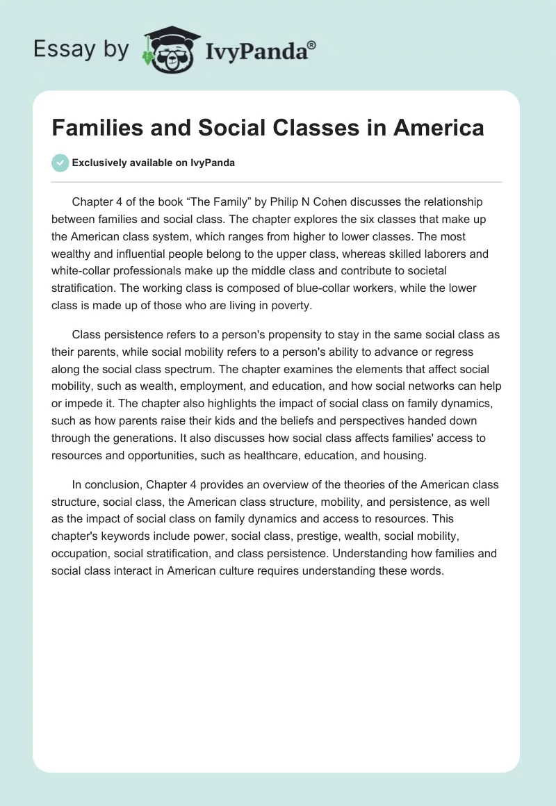 Families and Social Class: Chapter 4 of “The Family” by Philip N. Cohen. Page 1