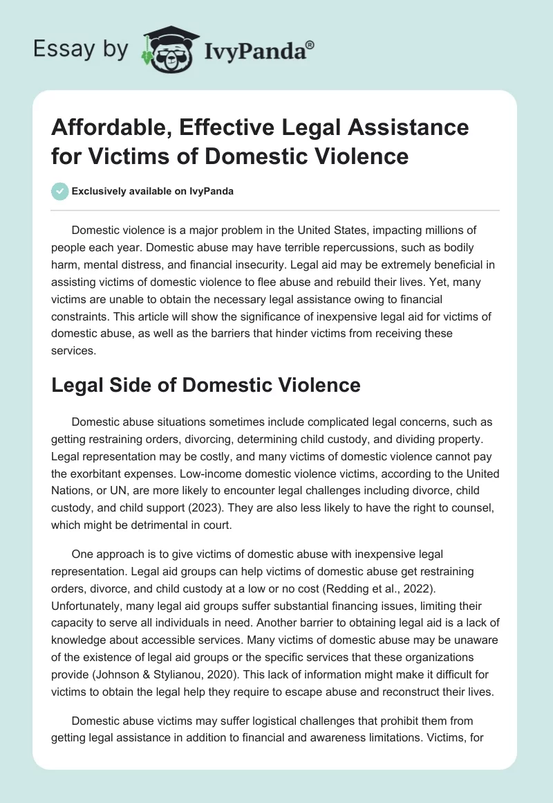 Affordable, Effective Legal Assistance for Victims of Domestic Violence. Page 1