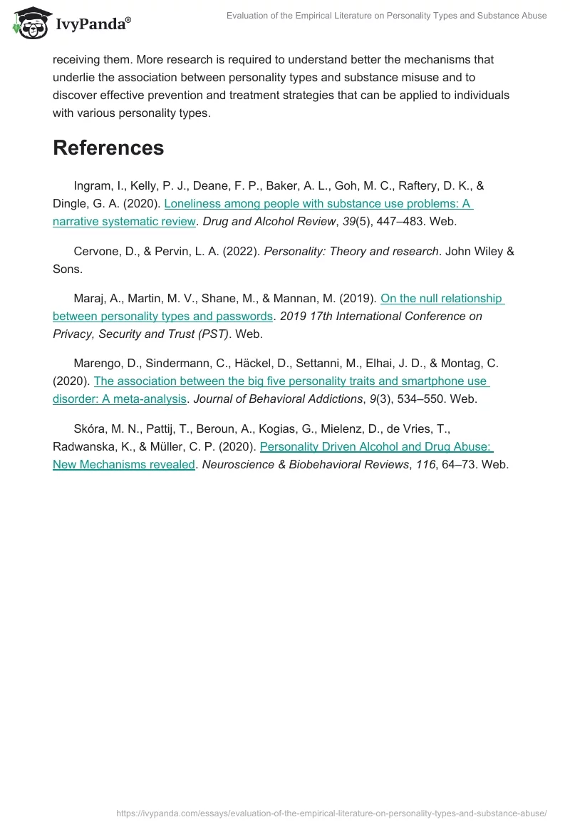 Evaluation of the Empirical Literature on Personality Types and Substance Abuse. Page 5