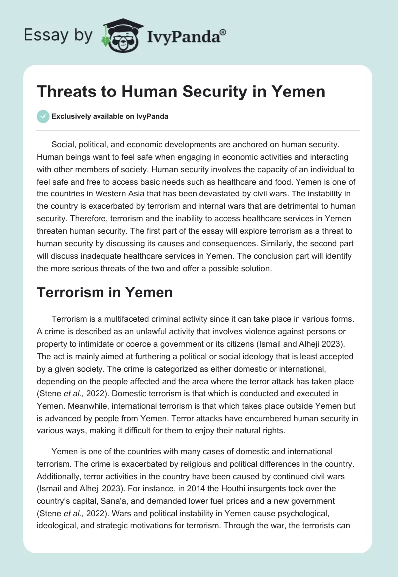 Threats to Human Security in Yemen. Page 1