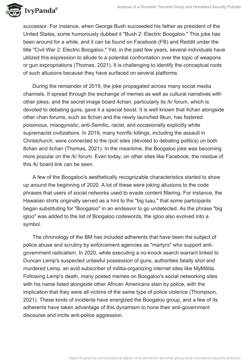 Analysis of a Domestic Terrorist Group and Homeland Security Policies. Page 2