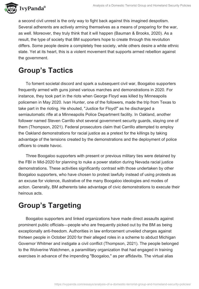 Analysis of a Domestic Terrorist Group and Homeland Security Policies. Page 4