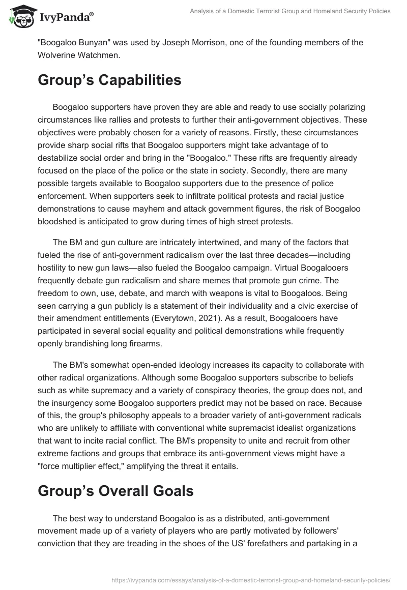 Analysis of a Domestic Terrorist Group and Homeland Security Policies. Page 5