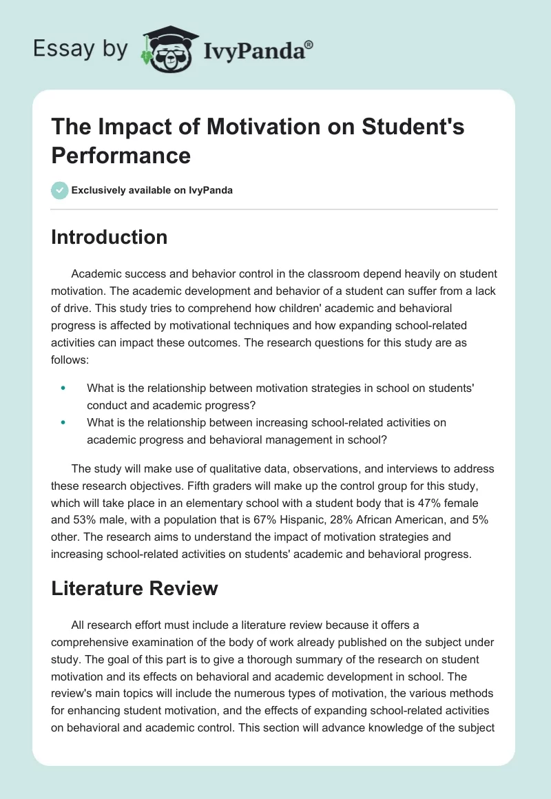 The Impact of Motivation on Student's Performance. Page 1
