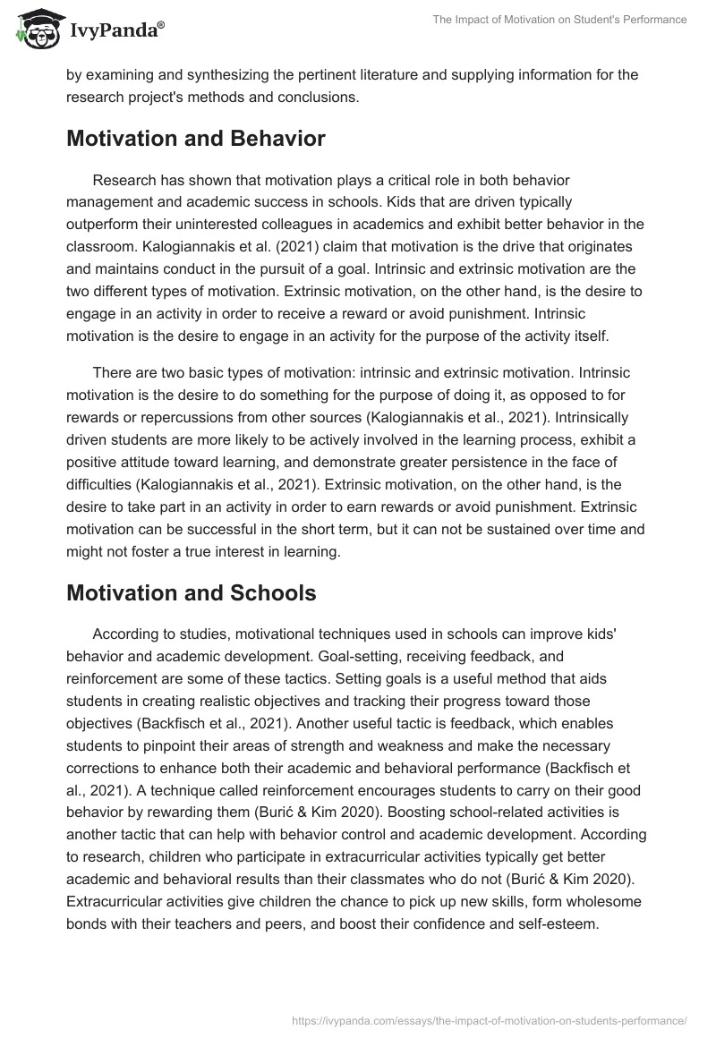 The Impact of Motivation on Student's Performance. Page 2